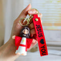 Jesus Cartoon Keychains - Cute Silicone Religious Key Rings with Colorful Straps, Christian Themed Bag/Key Accessories