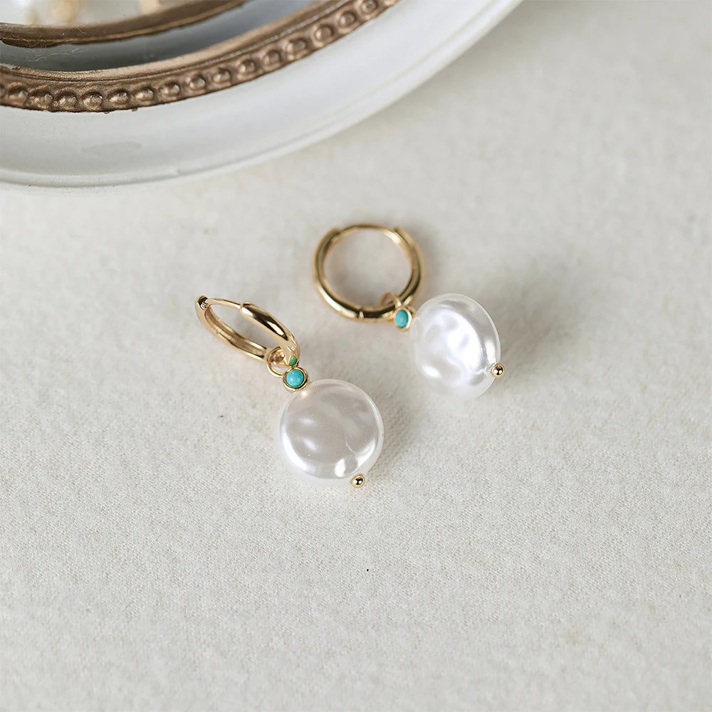 AIDE 925 Sterling Silver Vintage Baroque Pearl Circle Ear Buckles Piercing Huggie Earring For Women Jewelry Brinco Bijou Joyero