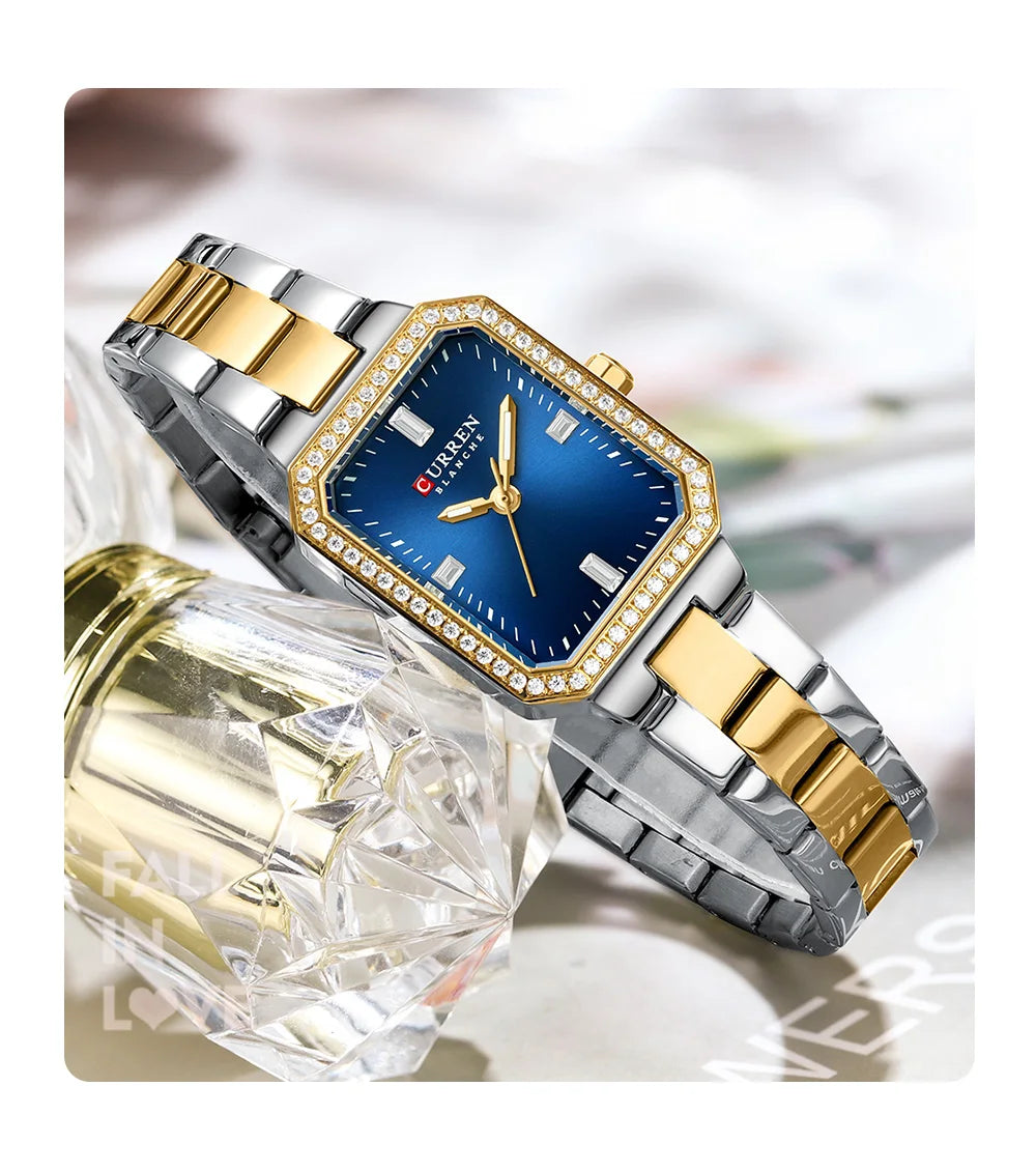 CURREN 9102 Women's Small Square Quartz Watch Waterproof Diamond Women's Watch