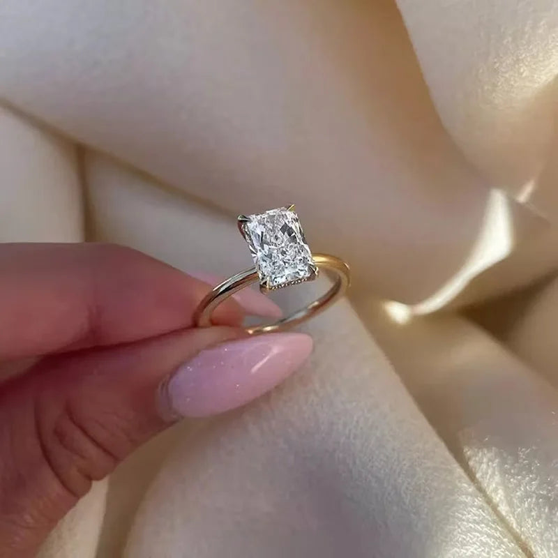 Dainty Radiant Cut 1-3ct Moissanite Engagement Solitaire Ring 925 Sterling Silver for Woman Girl Gold Plated Anniversary Gifts