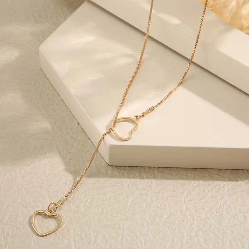 Fashion Double Love Heart Necklaces for Women Simple Sliver Color Personality Long Tassel Necklace Party Jewellery Gifts