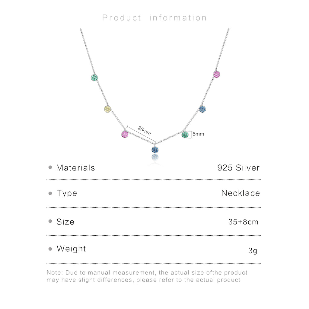 ANDYWEN 925 Sterling Silver Gold Colorful Zircon Crystal Round Flower Charms Pendant Choker Necklace Long Chain Women Fine Jewer