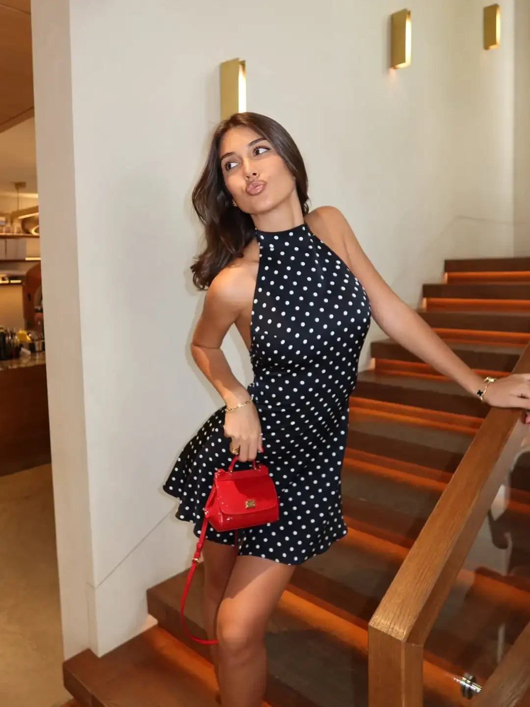 Tuularose Fashion Polka Dot Dress Vintage High Waist Sleeveless Backless Neck Lace-up Dress Sexy Party Luxury Women Dresses Y2k