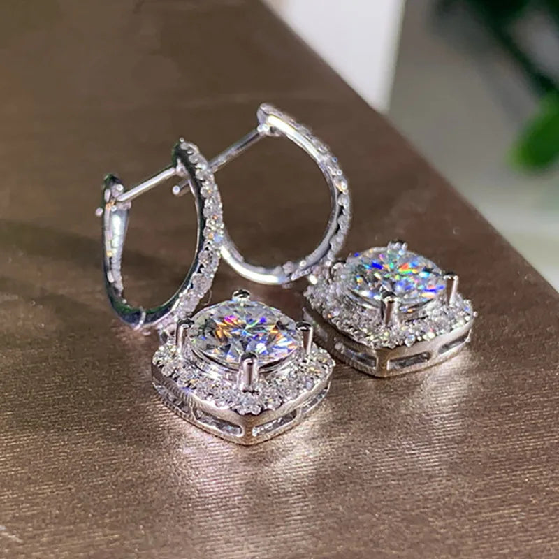 2CT Moissanite Huggie Hoop Earring for Women Lab Created Diamond 925 Sterling Silver Dainty Hoop Dangle Earring Fine Jewelry