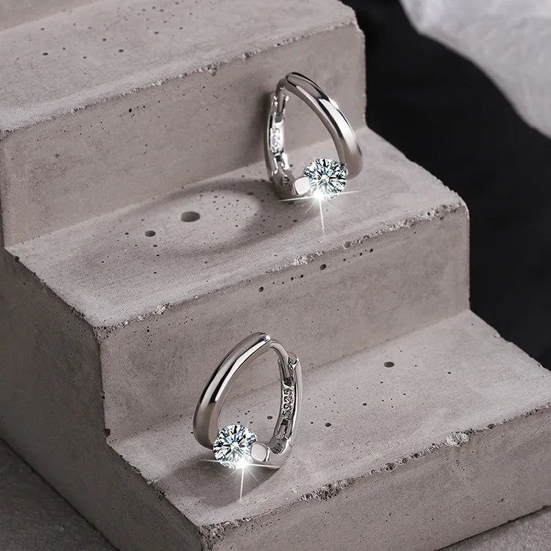 2023 New Sterling Silver 925 Huggies Earrings Small Round Zircon Rhinestones Hoop Earrings Women's Hot Fashion Jewelry Gifts