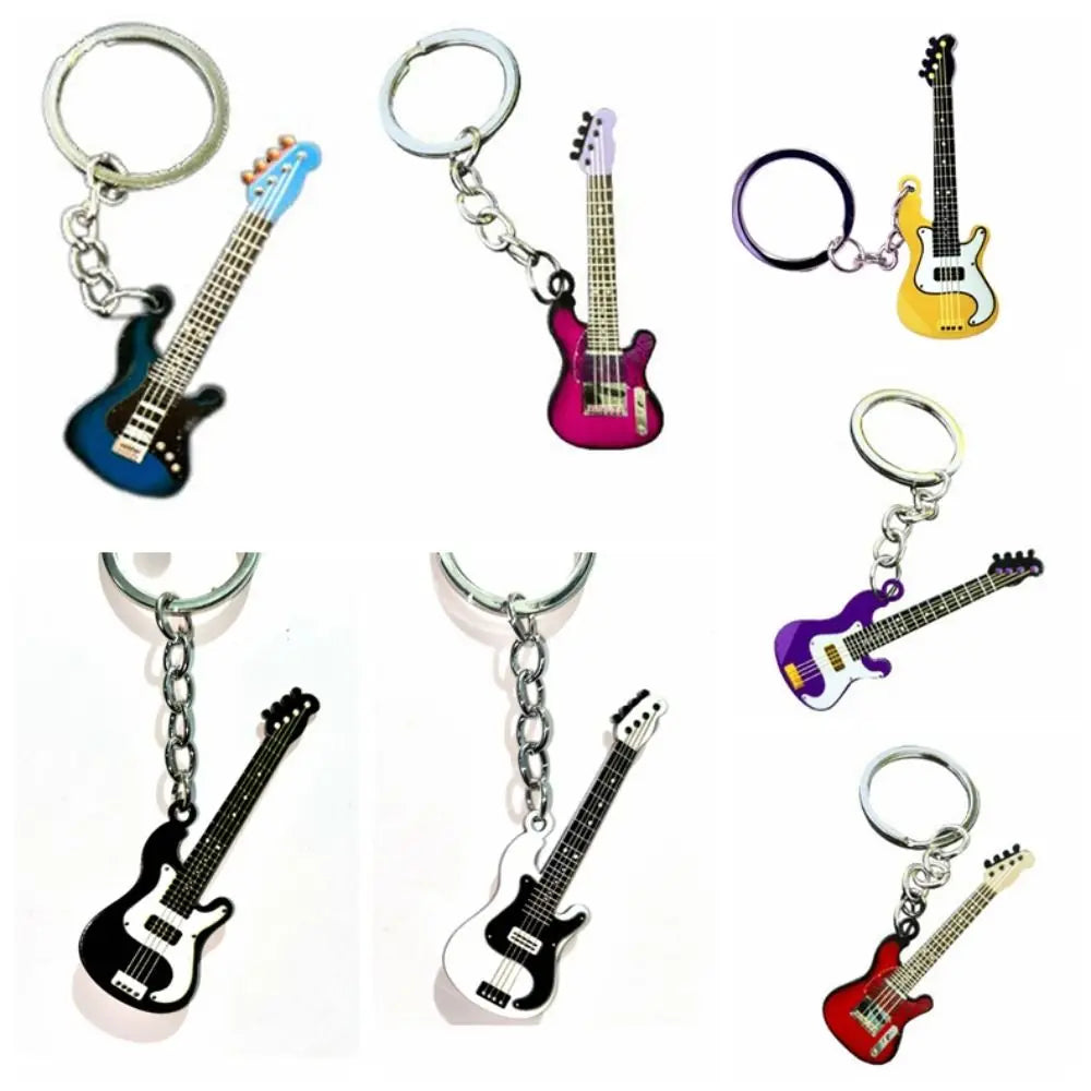 Key Chain Hip Hop Guitar Key Chain Cool Metal Guitar Keyring Creative Colorful Musical Instrument Keychain Man Women