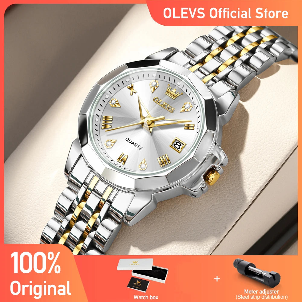 OLEVS 9931X Women Watches Fashion Original Fragrant Quartz Watch Waterproof Rhombus Stainless Steel Date Perfume Ladies Watches