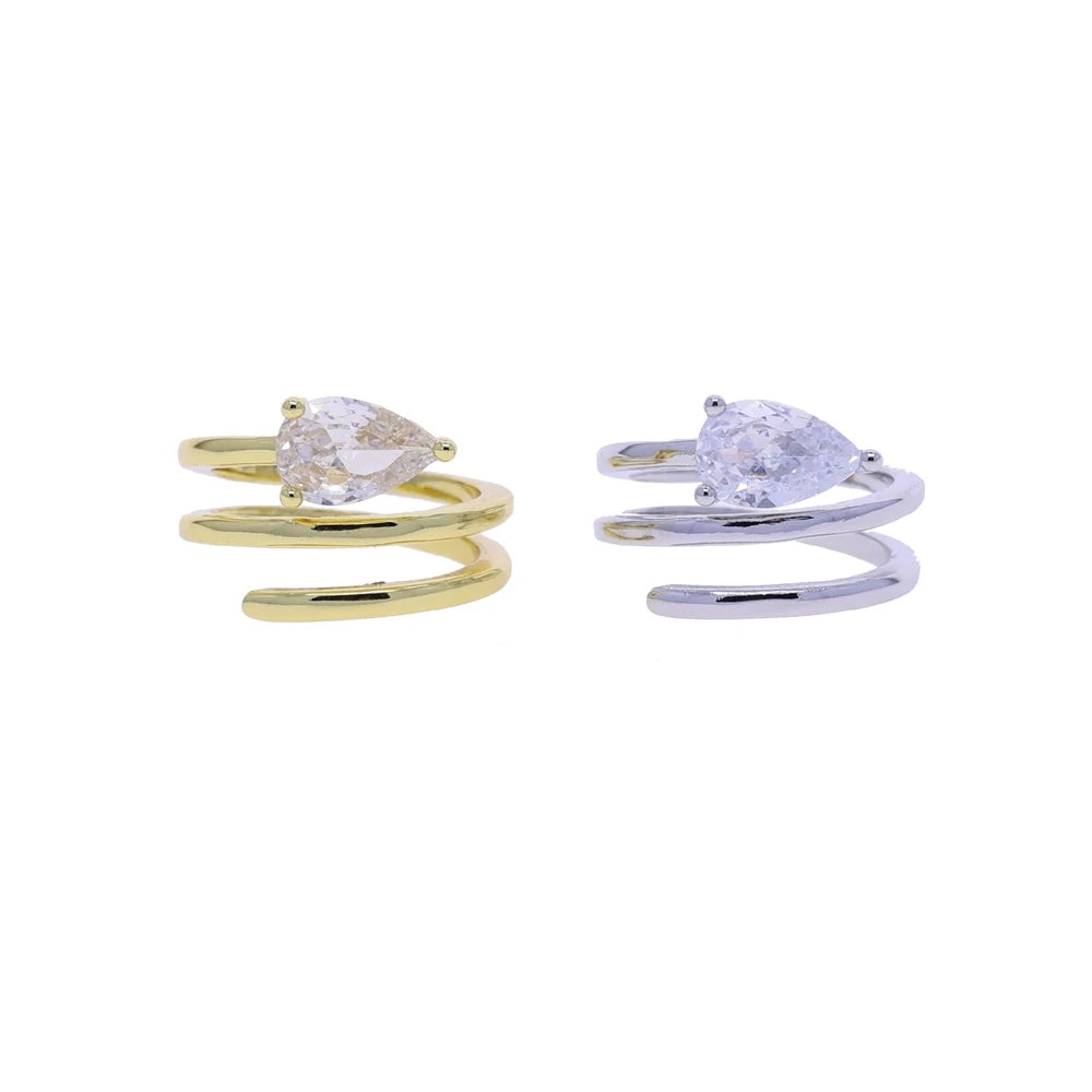Open Adjusted Size 4 Triple Wrap Pink Finger Ring For Women Paved Sparking Bling 5A CZ Jewelry