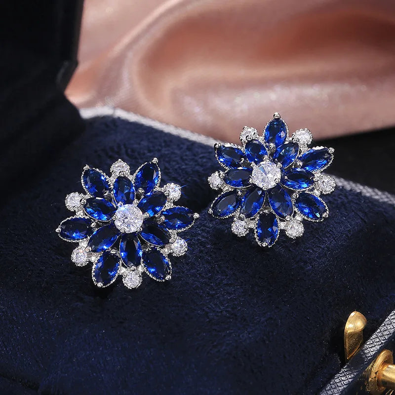 Cute Big AAAAA Bling Cubic Zirconia 925 Silver Needle Stud Earrings Fashionable Flower Earring for Women Jewelry Gift Brincos