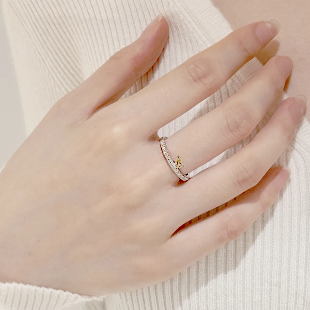 Genuine S925 Sterling Silver Ring with 8A Yellow Pear Radiant Cut Zircon&Sparkling Stone Band Elegant Contrast Jewelry for Women