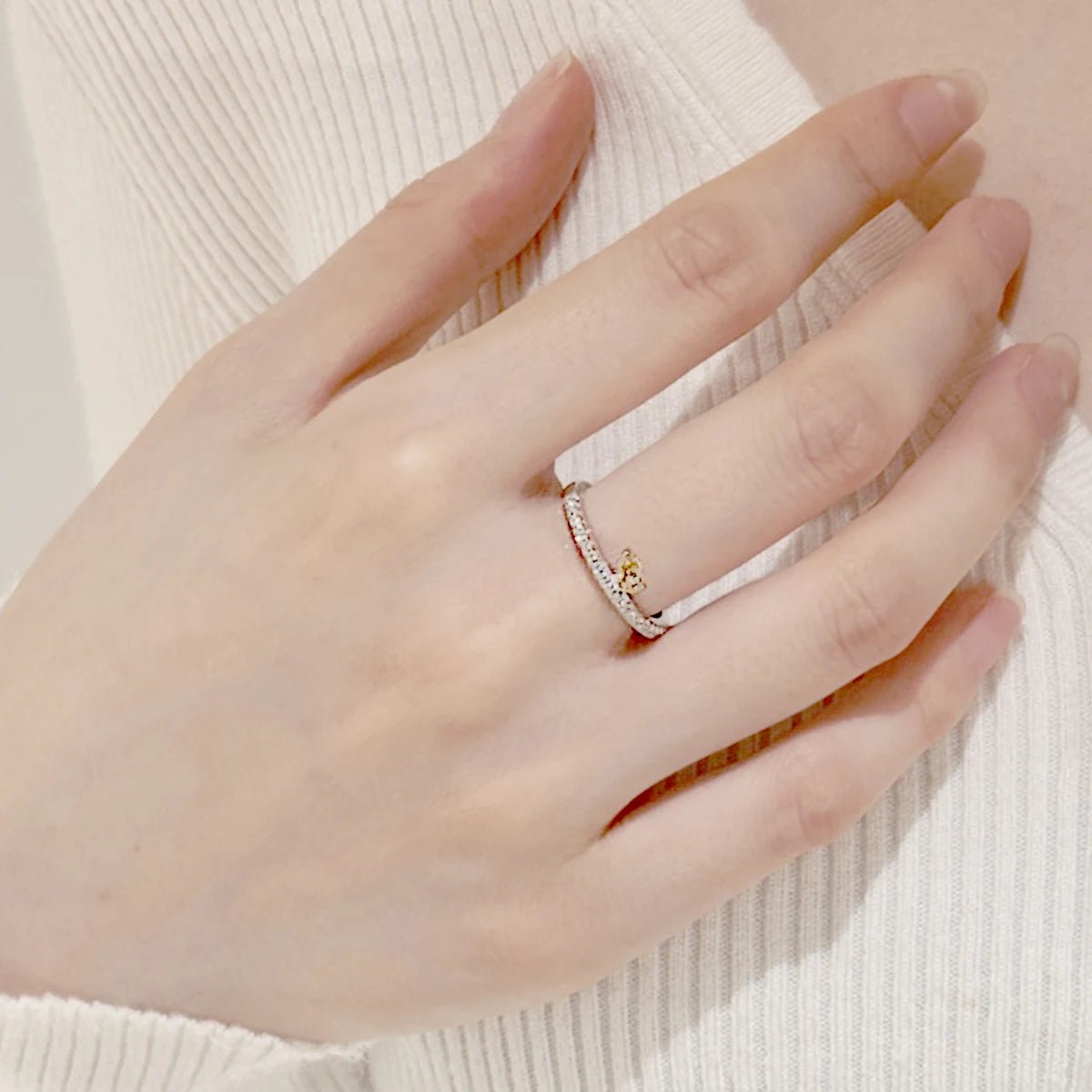 Genuine S925 Sterling Silver Ring with 8A Yellow Pear Radiant Cut Zircon&Sparkling Stone Band Elegant Contrast Jewelry for Women