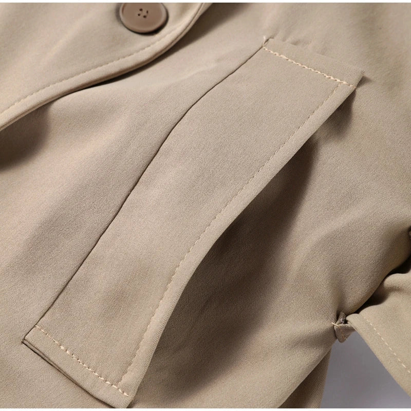 Casual Loose Jackets Women Lapel Long Sleeves Belt Double Breasted Short Windbreaker 2025 Spring Fashion Chic Streetwears Lady