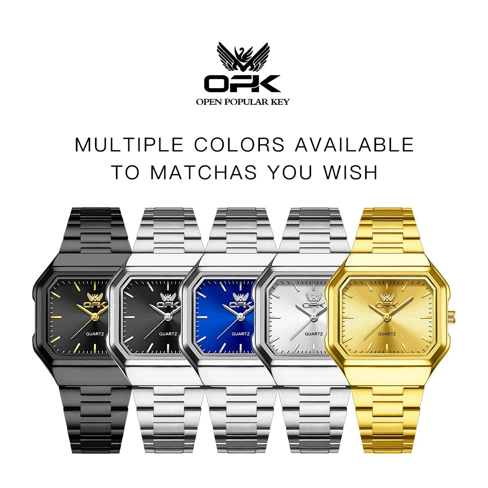 OPK 6080 Classic Fashion Ladies Quartz Watch Retro Square Dial Adjustable Strap Stainless Steel 30m Waterproof Watch For Women