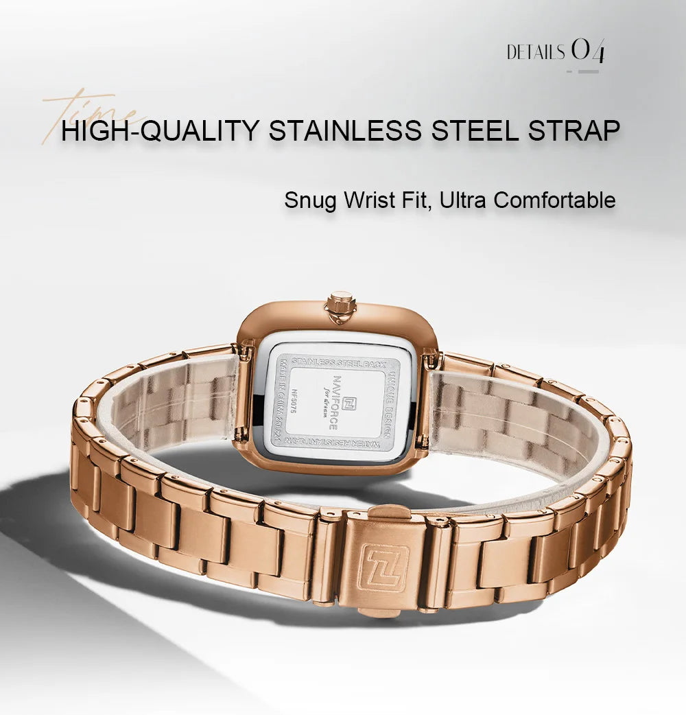 New NAVIFORCE Women's Vintage Fashion Watch 30m Waterproof Resistant Stainless Steel Band Casual Ladies Timepiece Wristwatch
