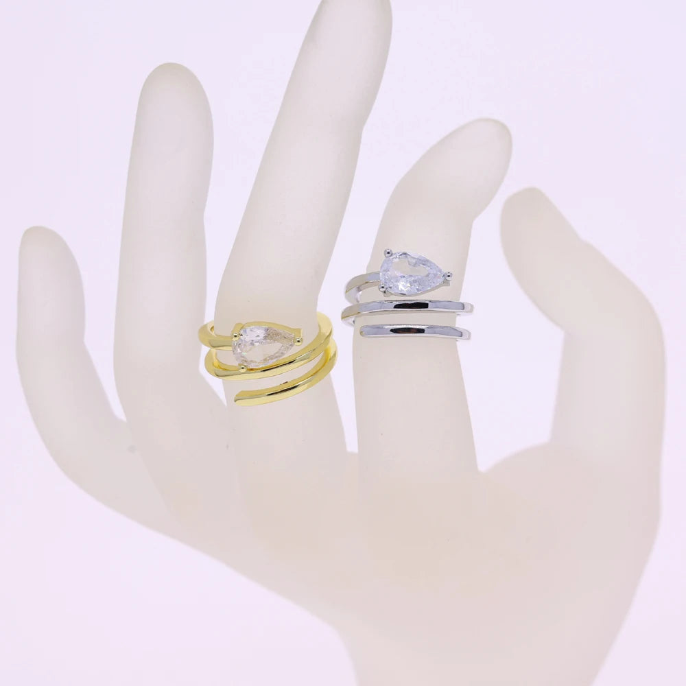 Open Adjusted Size 4 Triple Wrap Pink Finger Ring For Women Paved Sparking Bling 5A CZ Jewelry