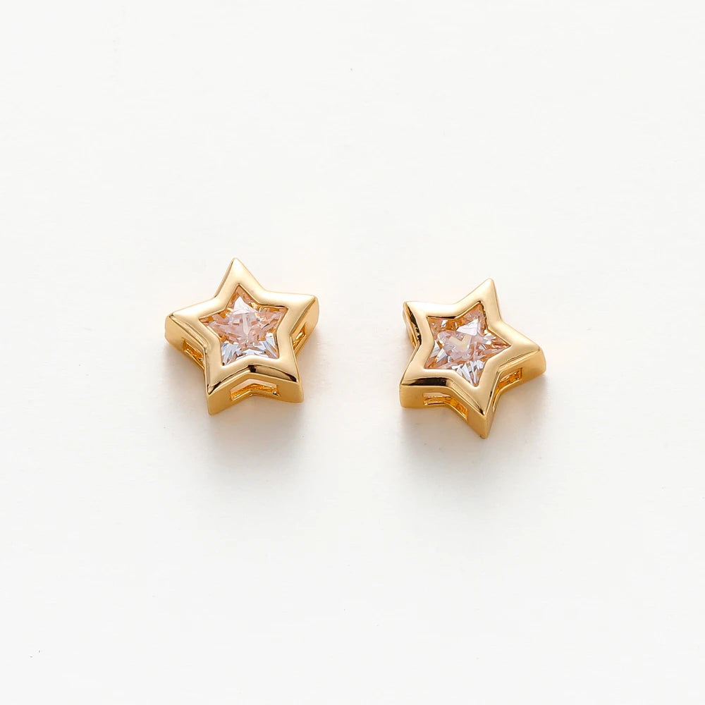 2/4/6pcs 18K Gold Plated Rhinestone Heart Pentagram Beads Brass Metal Cubic Zirconia Spacer Beads DIY Jewelry Making Accessories