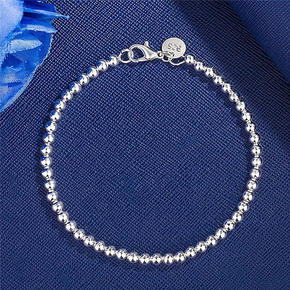 Christmas gifts charm 925 Sterling Silver Bracelet 4MM beads chain for woman Popular brands jewelry fashion Wedding party