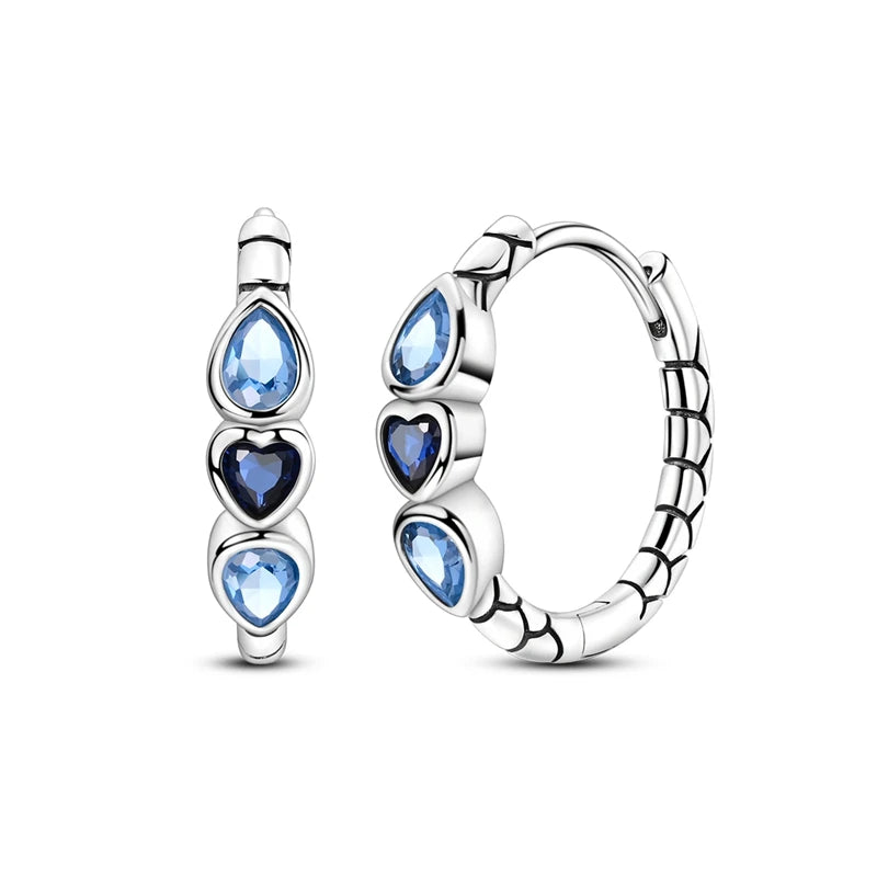 925 Sterling Silver Round Circle Hoop Earrings For Woman Wedding Engagement Party Fashion Jewelry Gift Blue Geometric Earrings