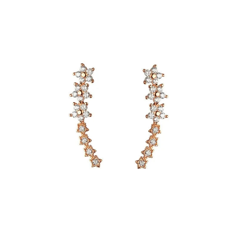Dainty Rhinestone Flowers Ear Climbers Stud Earrings for Women Fashion Daisy Cuff Crawler Earings Bride Wedding Jewelry Gift