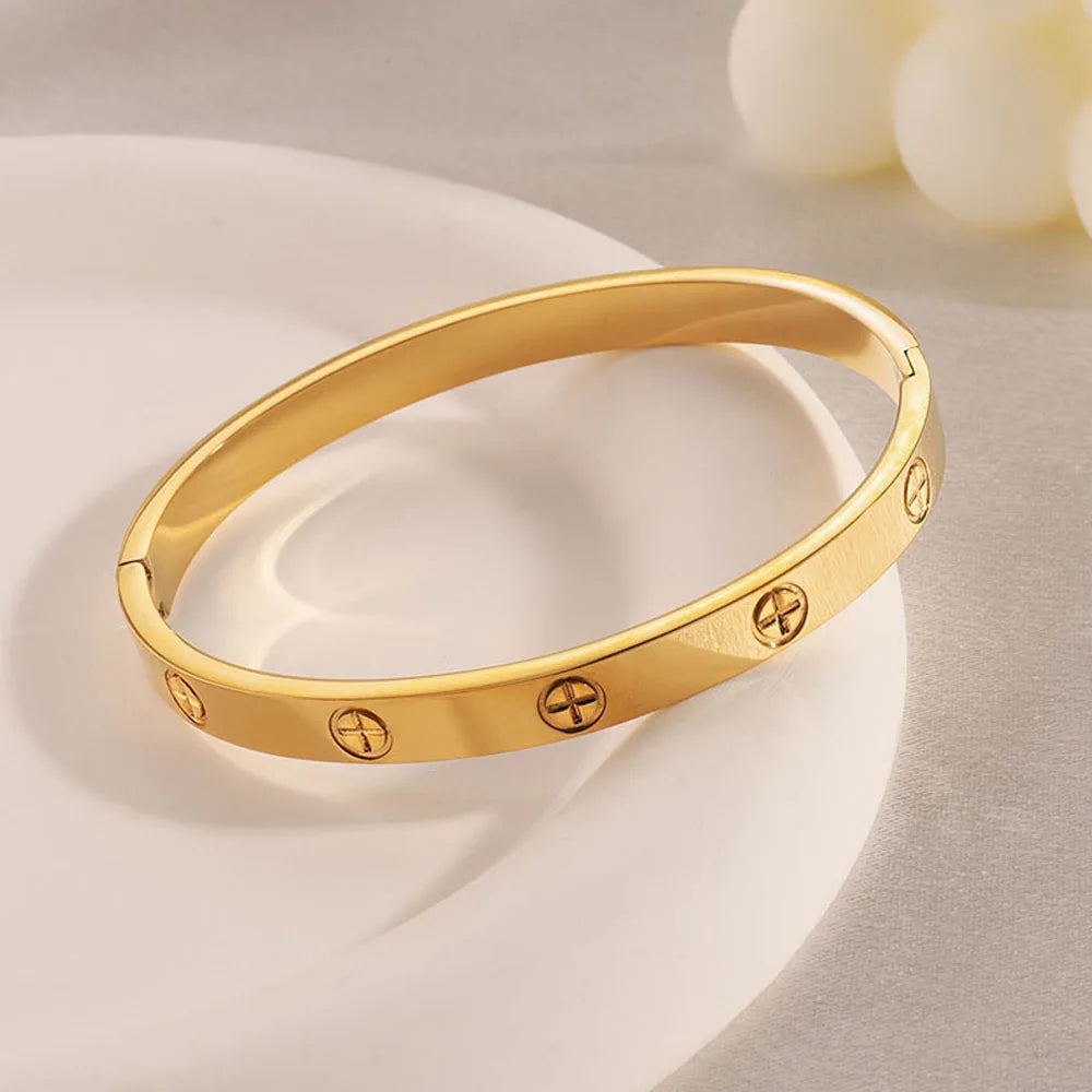 Waterproof Stainless Steel Cross Bangle for Women New Trend Couple Bracelet Luxury Jewelry Accessories Wedding Party Gift
