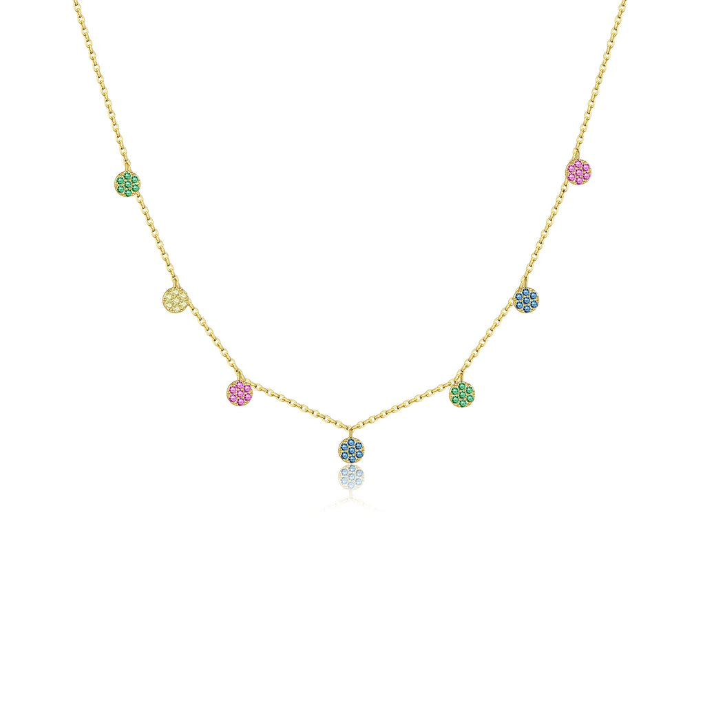 ANDYWEN 925 Sterling Silver Gold Colorful Zircon Crystal Round Flower Charms Pendant Choker Necklace Long Chain Women Fine Jewer