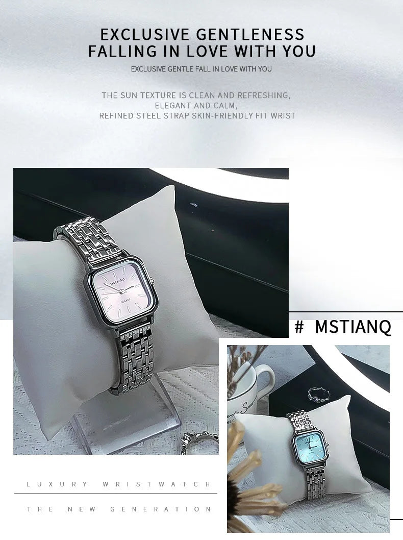 Stainless Steel Watch Women's Ins Style Simple Student Quartz Watch Casual Fashion Versatile Luxury Small Square Wristwatch