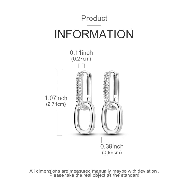 Earrings 925 Sterling Silver Hoop Earring Sparkling Pavé U-Shaped Double Hoop Earring for Women Girls Party Wedding Jewelry Gift