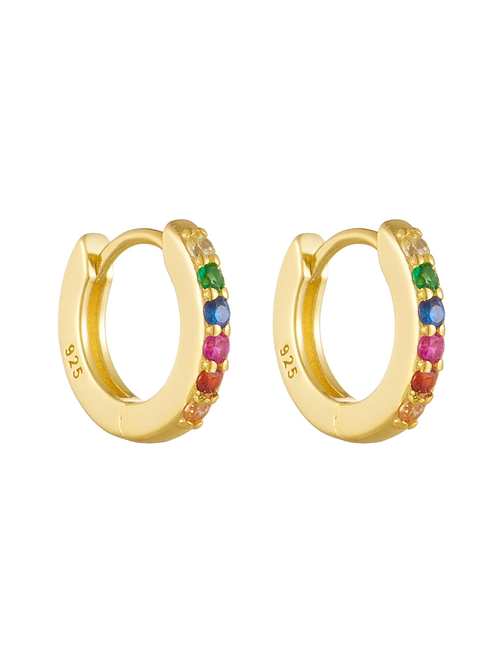 925 Sterling Silver Tiny Rainbow Huggie Earrings 14K Gold Plated Color Crystal Small Earrings Fashion Jewelry