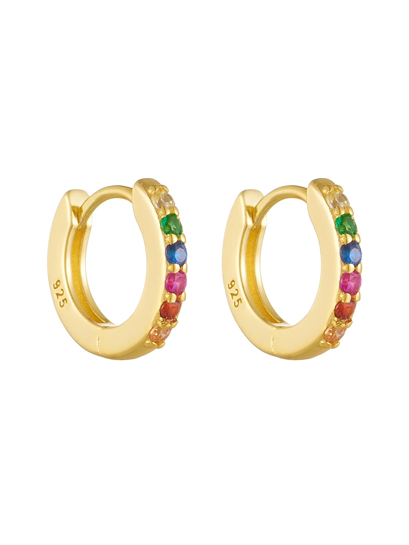 925 Sterling Silver Tiny Rainbow Huggie Earrings 14K Gold Plated Color Crystal Small Earrings Fashion Jewelry