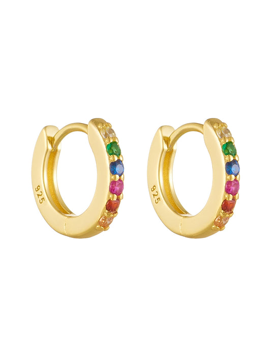 925 Sterling Silver Tiny Rainbow Huggie Earrings 14K Gold Plated Color Crystal Small Earrings Fashion Jewelry