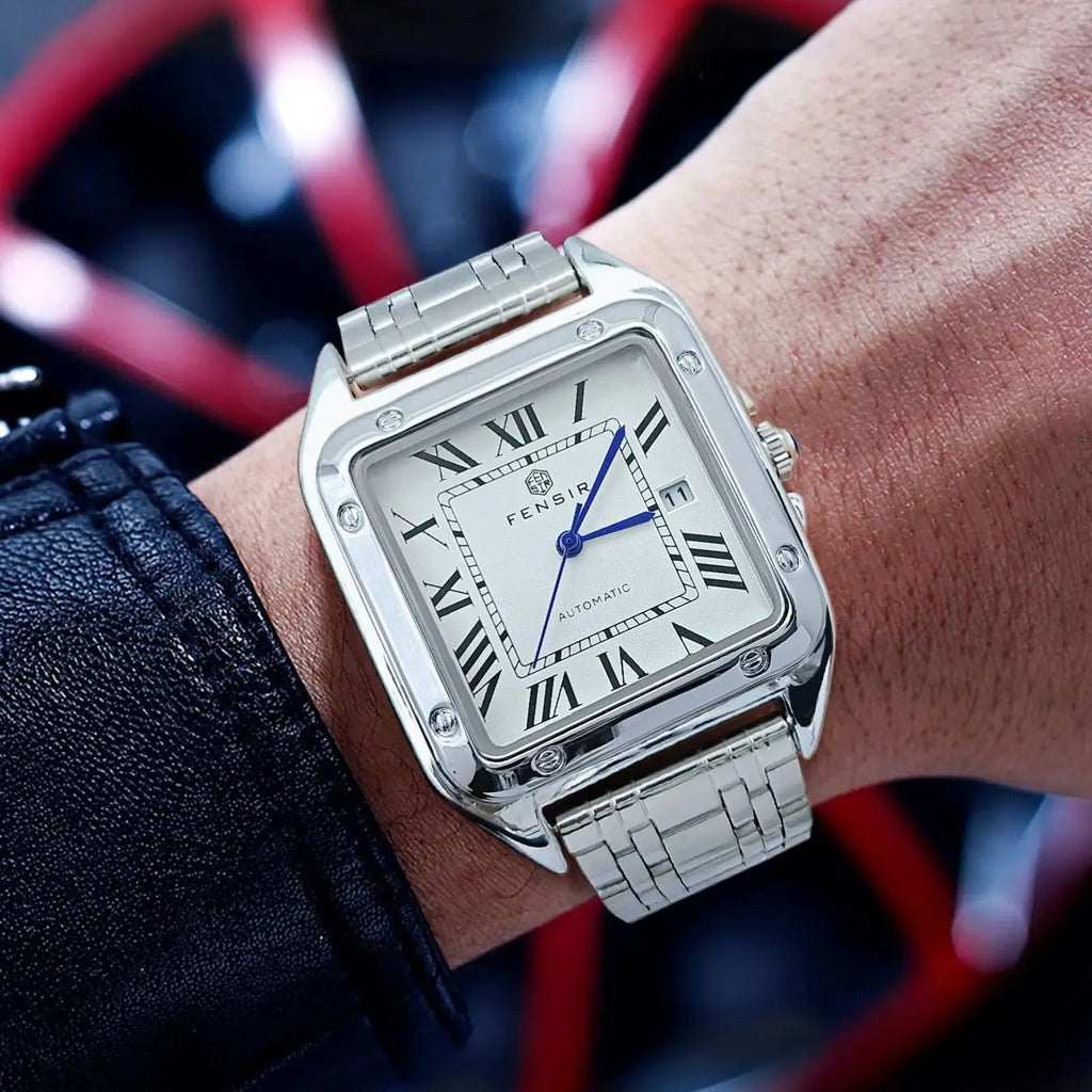 Luxury Santos Tank Watch for Men, Calendar Display, Stainless Steel Strap, High-End Luxury Small Square Men's Watch, Fashionable Business Casual Versatile Trendy Men's Wristwatch, the Best Gift for Him