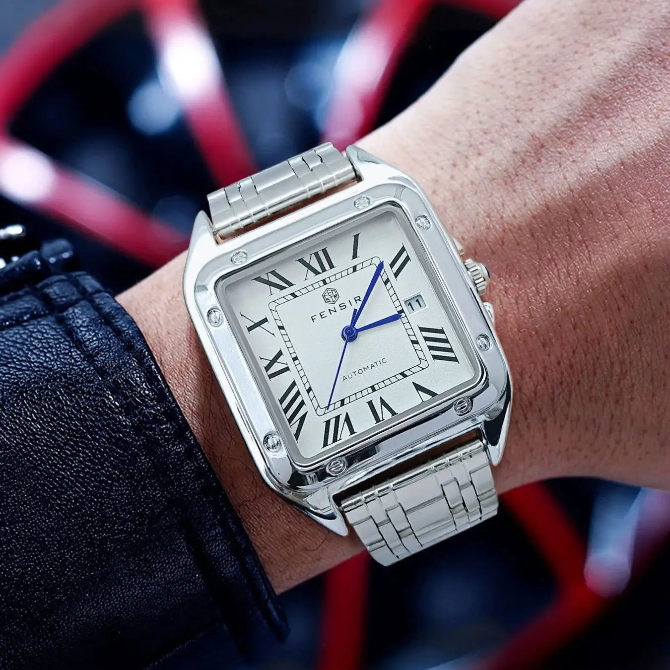 Luxury Santos Tank Watch for Men, Calendar Display, Stainless Steel Strap, High-End Luxury Small Square Men's Watch, Fashionable Business Casual Versatile Trendy Men's Wristwatch, the Best Gift for Him
