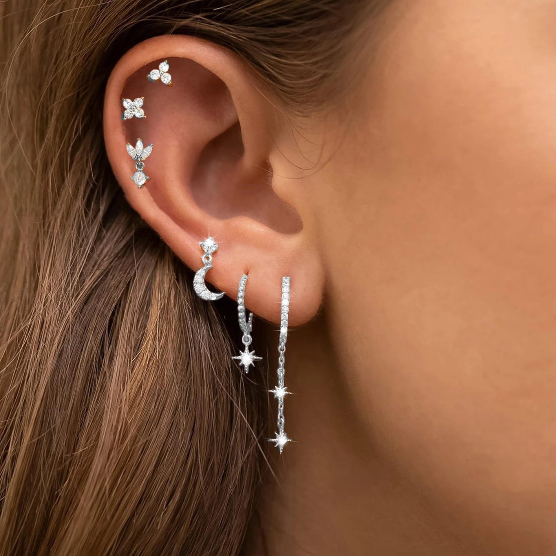 6PCS Huggie Hoop Earring Set For Women Fashion Chain Stud Earrings Tragus Piercing Girls Cartilage Helix Jewelry Lobe Earing Lot