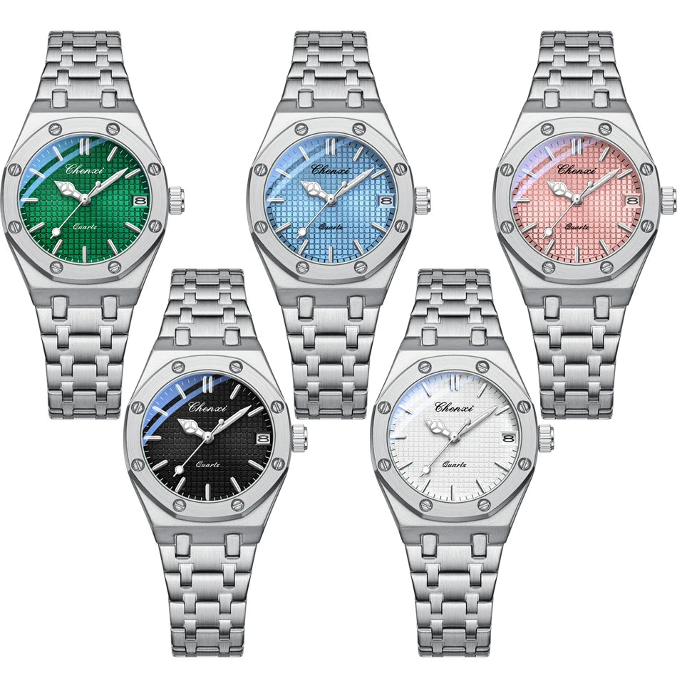 CHENXI Solid Steel Strip Women's Watches Ladies Casual Fashion Small Grid Dial Quartz Wristwatch for Girl Waterproof Luminous