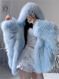 ZXRYXGS Elegant Temperament Hooded Coat Women's Clothing Imitation Fox Fur Coat 2025 New Autumn Winter Jackets Black White