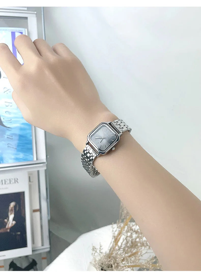 Stainless Steel Watch Women's Ins Style Simple Student Quartz Watch Casual Fashion Versatile Luxury Small Square Wristwatch