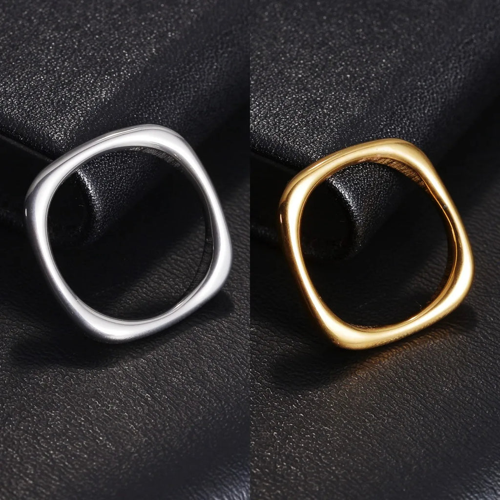 Trendy Dainty Square Ring Women Stainless Steel Geometric Thin Design Gold Silver Color Fashion Jewelry Gifts