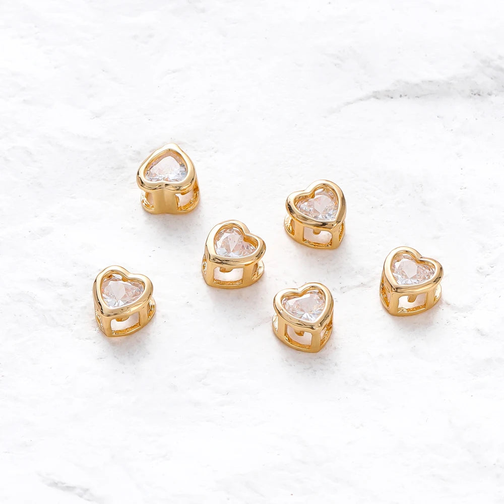 2/4/6pcs 18K Gold Plated Rhinestone Heart Pentagram Beads Brass Metal Cubic Zirconia Spacer Beads DIY Jewelry Making Accessories