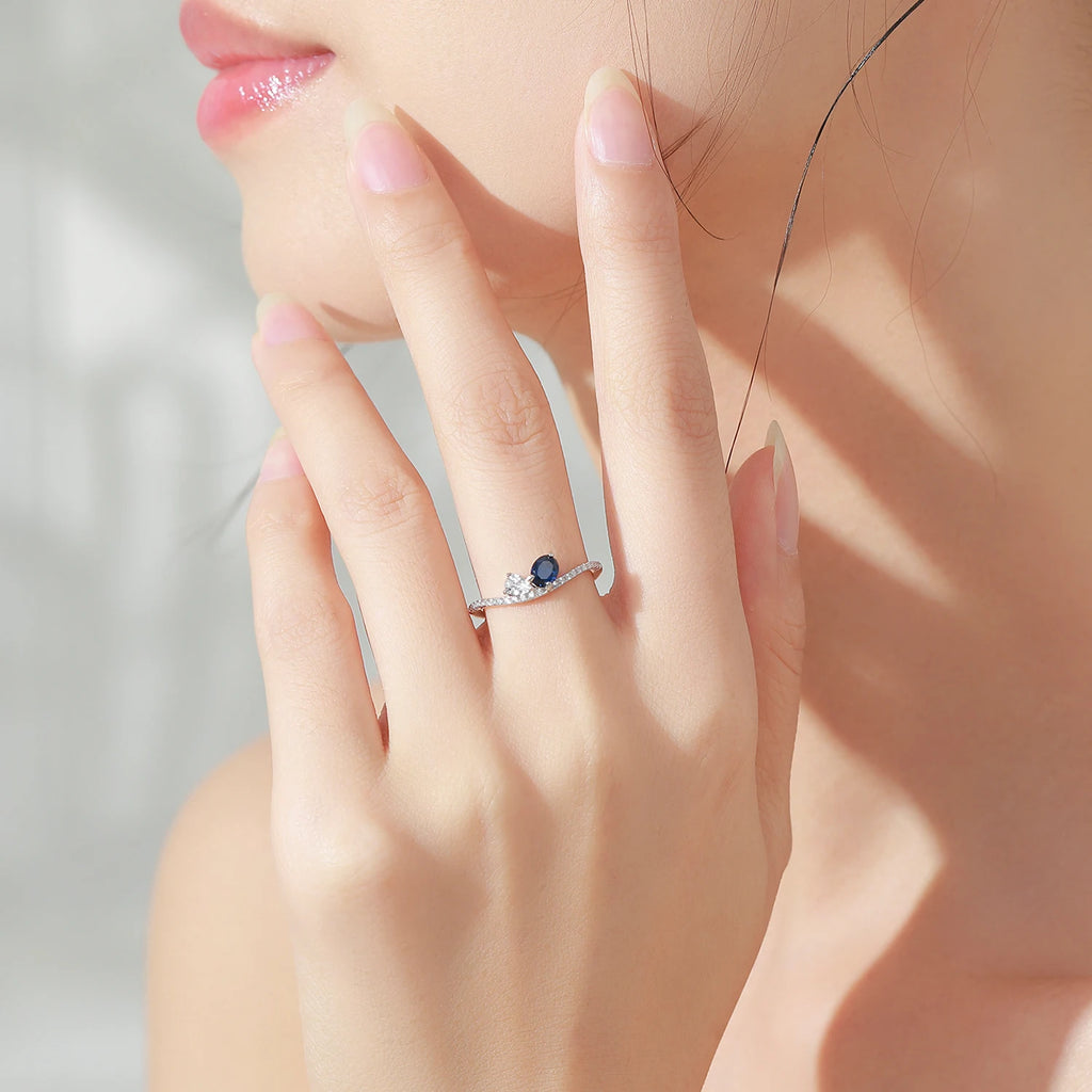 Ailmay 925 Sterling Silver Sparkling Blue White Finger Ring For Women Girls Party Fashion Stackable Fine Jewelry