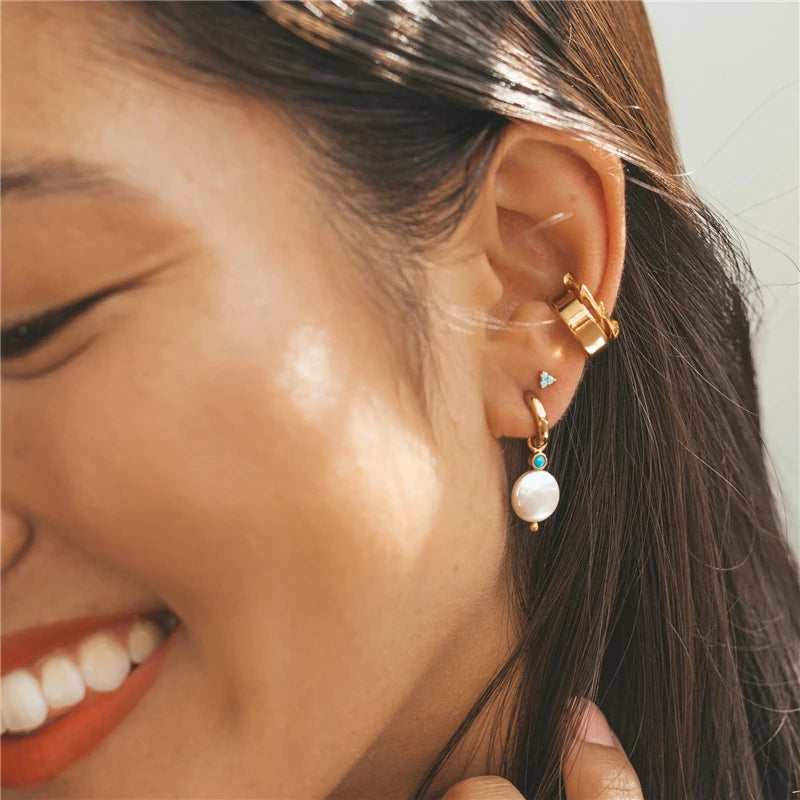 AIDE 925 Sterling Silver Vintage Baroque Pearl Circle Ear Buckles Piercing Huggie Earring For Women Jewelry Brinco Bijou Joyero