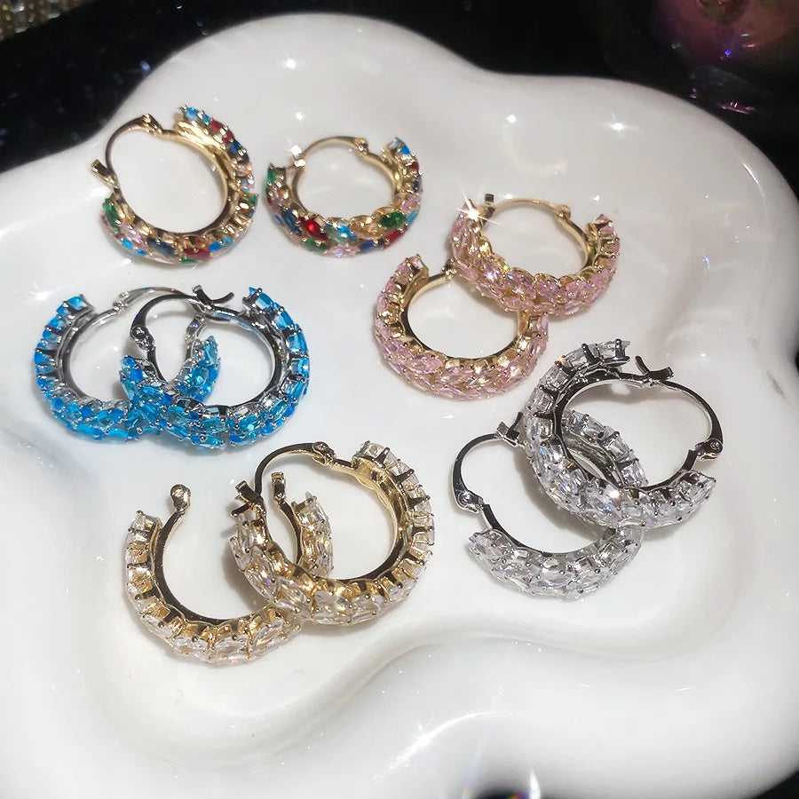 Multicolor Shiny Zircon Huggie Hoop Earrings for Women Girls Wheat Leaf Hoop Earrings Versatile Fashion Jewelry Daily Party Gift