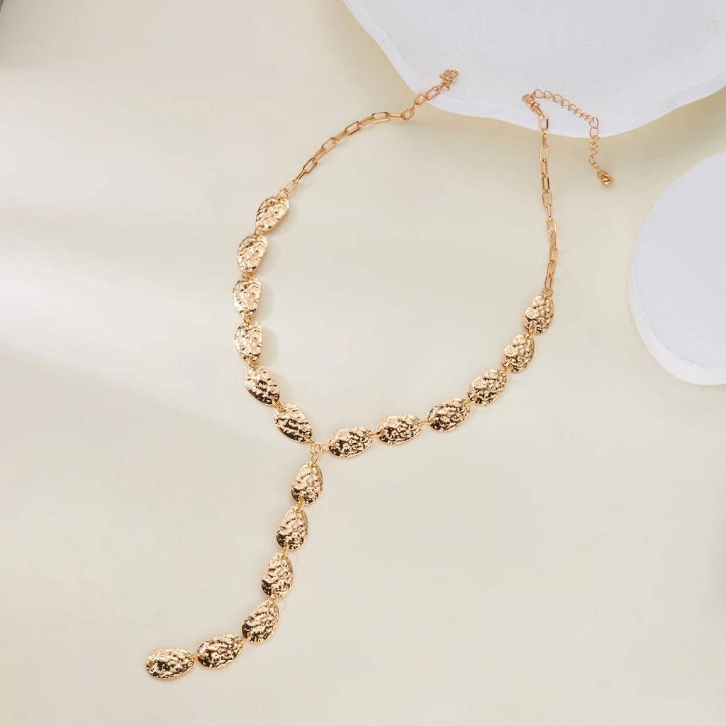 Dainty Irregular Sequin Y-shaped Long Necklace for Women Unique Gold Color Sweater Chain Wedding Banquet Party Body Jewelry Gift