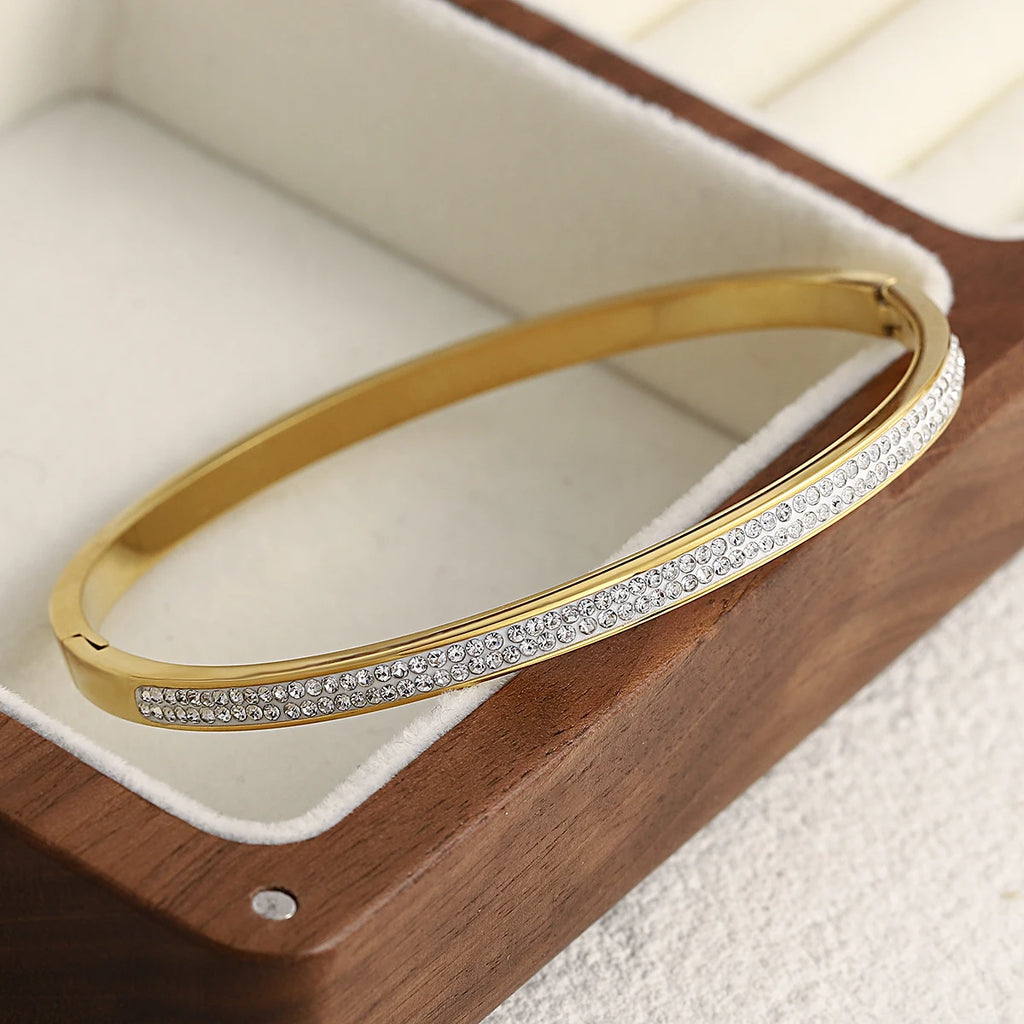 Greatera Trendy Gold Plated 316L Stainless Steel Bangles Bracelets for Women Delicate Cubic Zirconia Bracelet Party Jewelry 2024