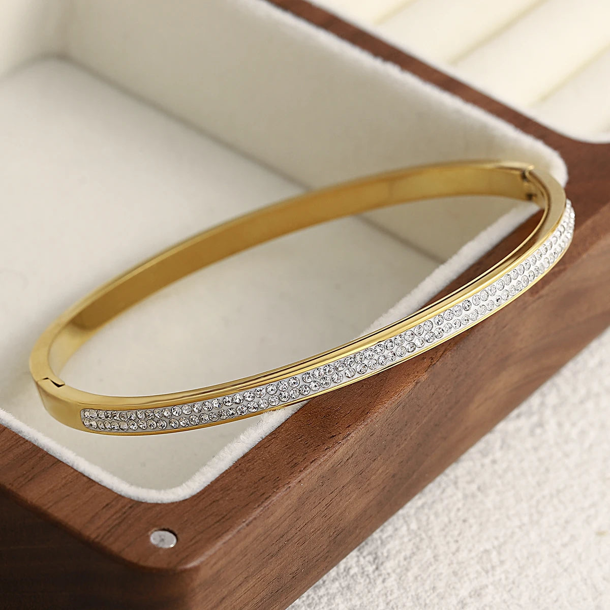 Greatera Trendy Gold Plated 316L Stainless Steel Bangles Bracelets for Women Delicate Cubic Zirconia Bracelet Party Jewelry 2024