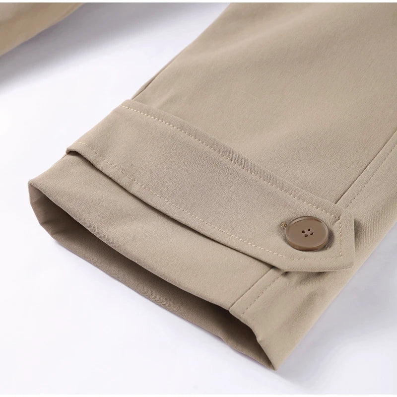 Casual Loose Jackets Women Lapel Long Sleeves Belt Double Breasted Short Windbreaker 2025 Spring Fashion Chic Streetwears Lady