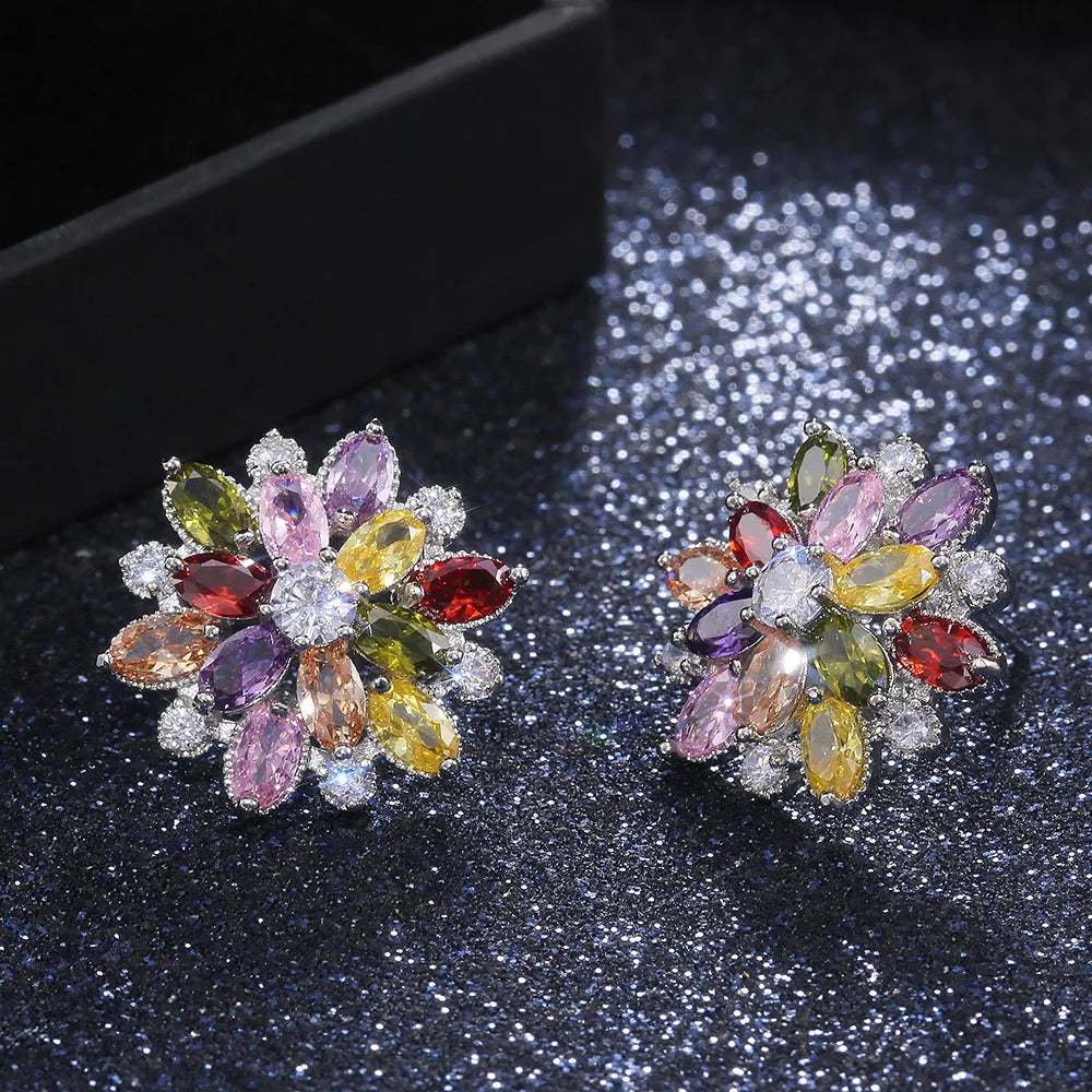 Cute Big AAAAA Bling Cubic Zirconia 925 Silver Needle Stud Earrings Fashionable Flower Earring for Women Jewelry Gift Brincos