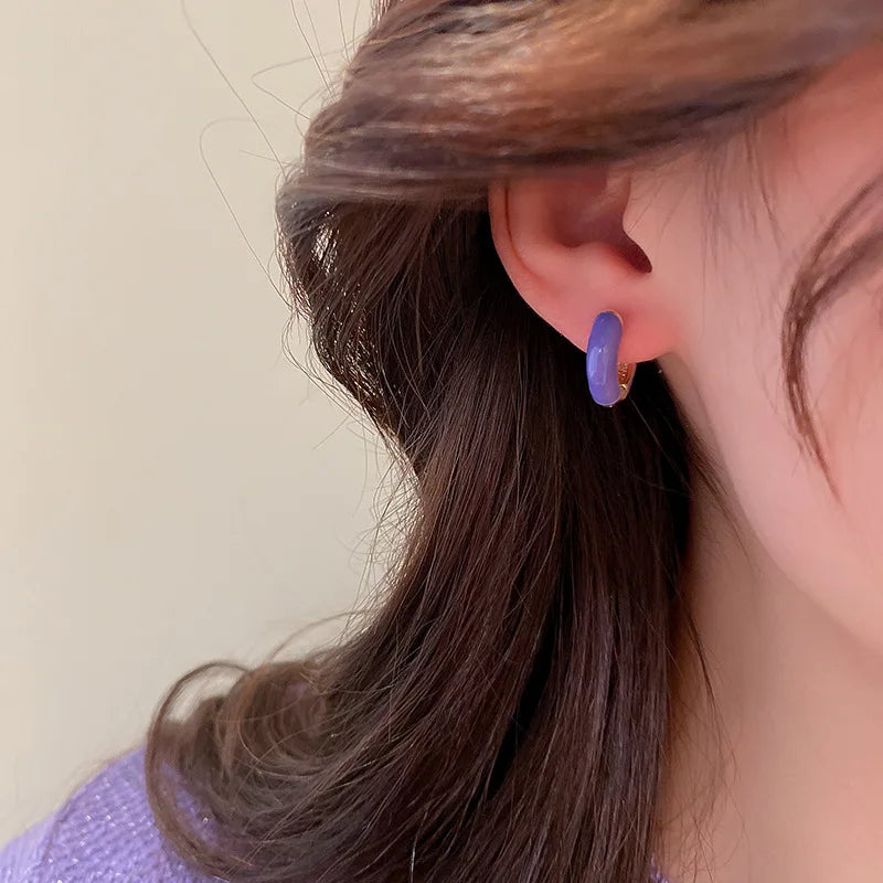 Single Colorful Enamel Women Round Earring Huggie Ear Hoop 2025 New Trend White Orange Green Pendientes Aretes Jewelry Wholesale