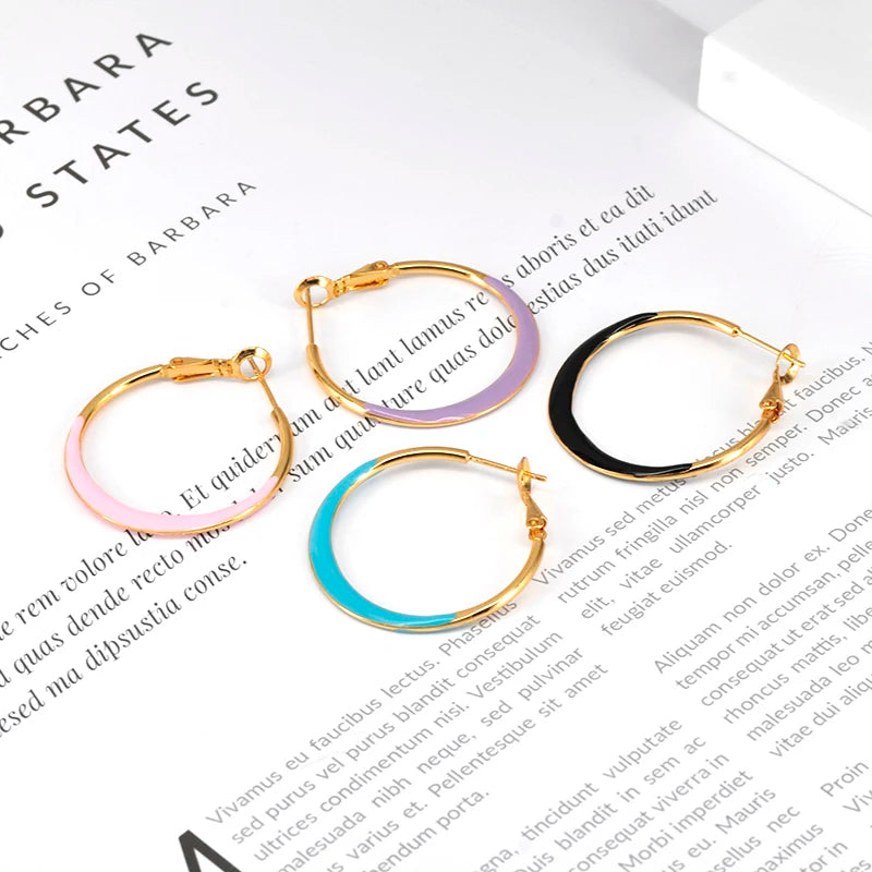 Multicolour Enamel Hoop Earrings for Women 925 Silver Needle Candy Color Huggie Earrings Trendy Party Girls Jewelry Gift