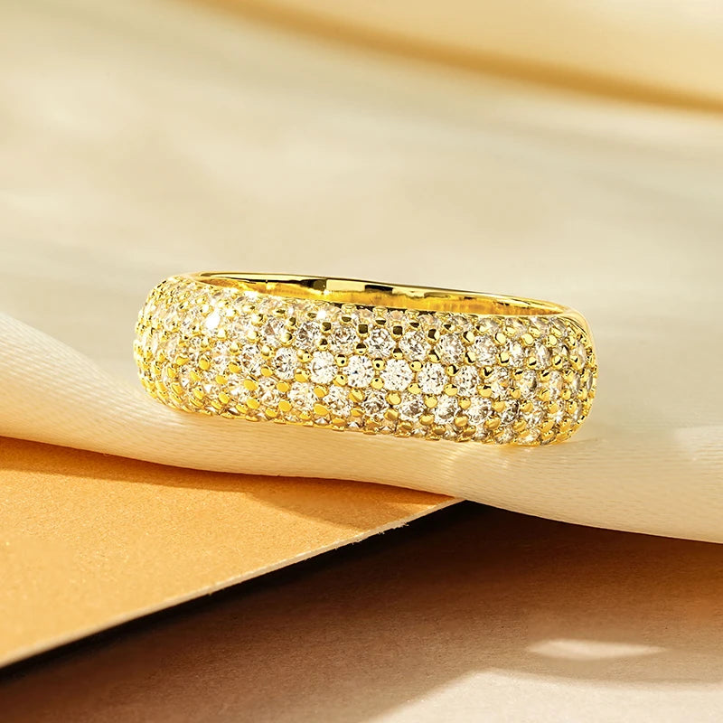 Rrjzz Exquisite Micro CZ Simulated Diamond Band Ring 14k Gold-Plated Couple Rings Luxury Jewelry for Women Men Anniversary Gift