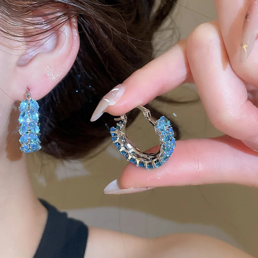 Multicolor Shiny Zircon Huggie Hoop Earrings for Women Girls Wheat Leaf Hoop Earrings Versatile Fashion Jewelry Daily Party Gift